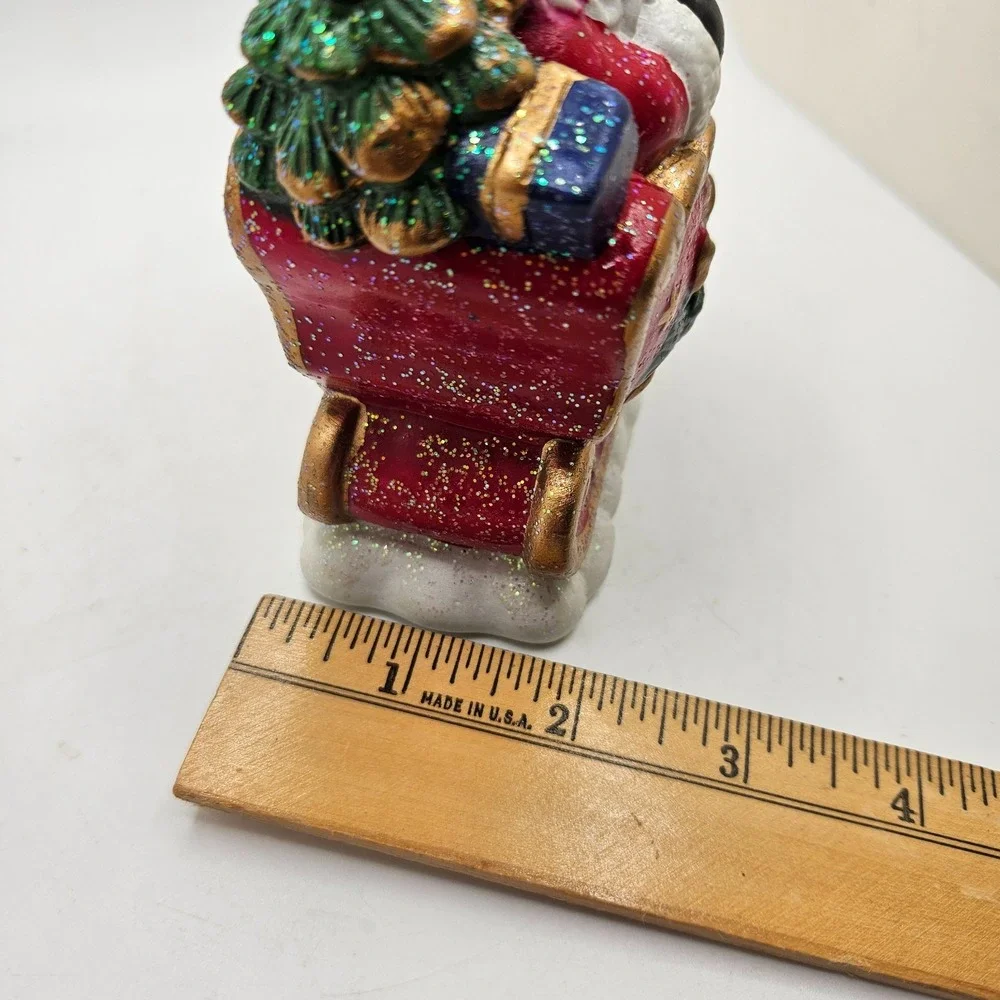 Christmas Santa Sleigh Candle Holder Glitter Ceramic Holiday Decor